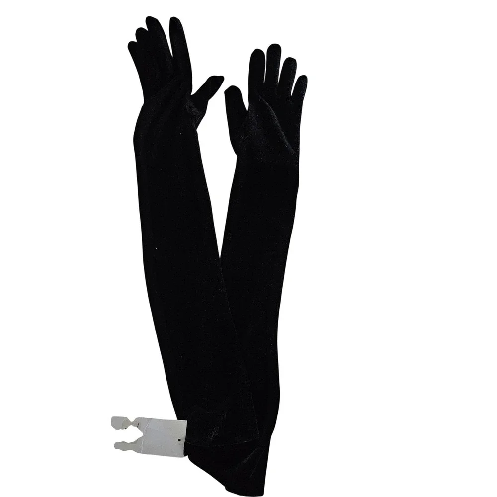 C Bling Intimates Womens Black Velvet Opera Length Evening Gloves NWT
